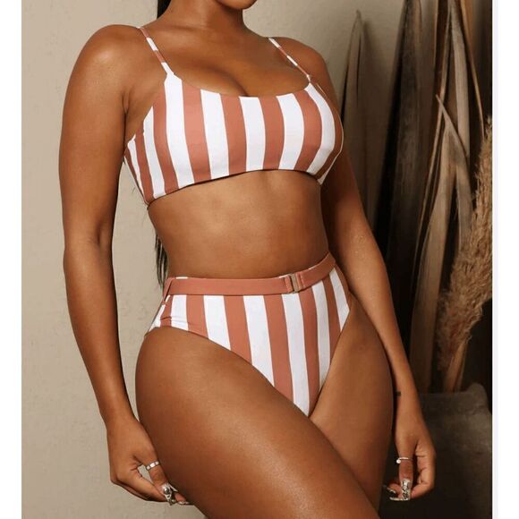 ENVYA Vacation Stripes 2 piece Bikini nude/combo S - Picture 1 of 5